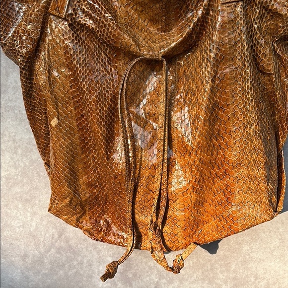 Vintage MAAN Brown Leather Snakeskin Textured Tote Bag GUC *defect* Suede Lining - Picture 5 of 15